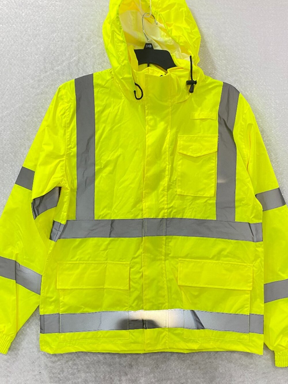 Uline Class 3 Hi-Visibility Lightweight Rain Jacket Hooded 5 Pocket Reflective